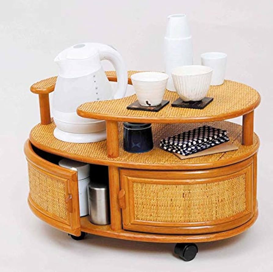 Amazon.co.jp: アジアン家具 ラタン キッチンワゴン 2段 籐かご